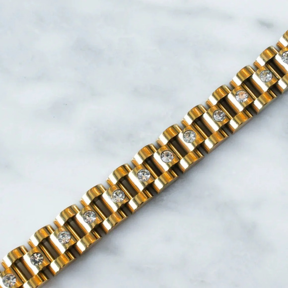 Aesthetic Slake Link Crystal 18K Gold Stainless Steel Waterproof  Bracelet - Picture 7 of 12
